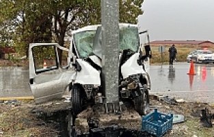 Kontrolden Çıkan Kamyonet Direğe Çarptı