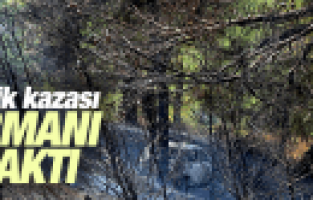 MANİSA'DAKİ TRAFİK KAZASI ORMANI YAKTI